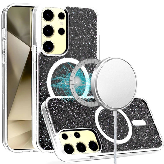 HR CASES SAMSUNG GALAXY S24 ULTRA EPOXY GLITTER [MAGNETIC CIRCLE] SHOCKPROOF HYBRID 2.5MM THICK (MGEPXY-S24UL-BK)
