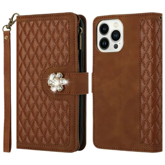 HR CASES IPHONE 15 JEWEL WALLET DESIGN (QBWLTJWL-IP15-BRN)